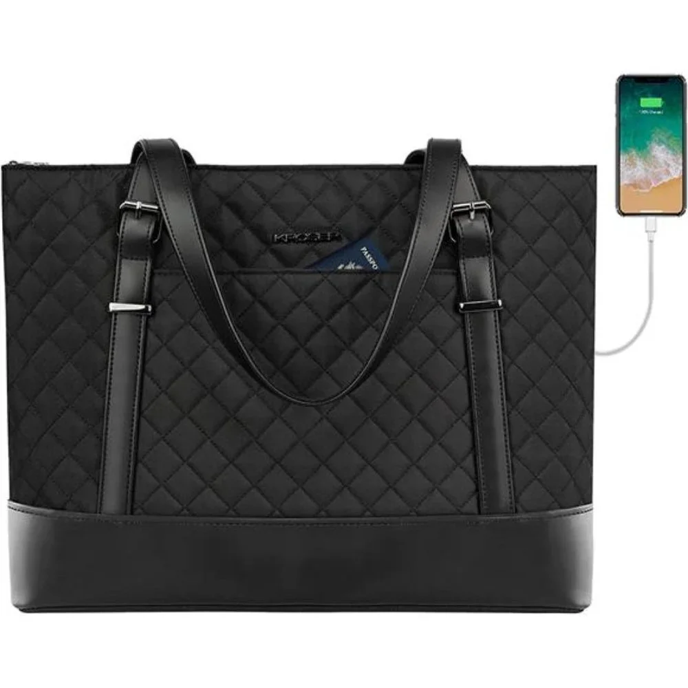 Women's Laptop Tote Bag with USB Port, Large Work Tote Bag Shoulder Bag